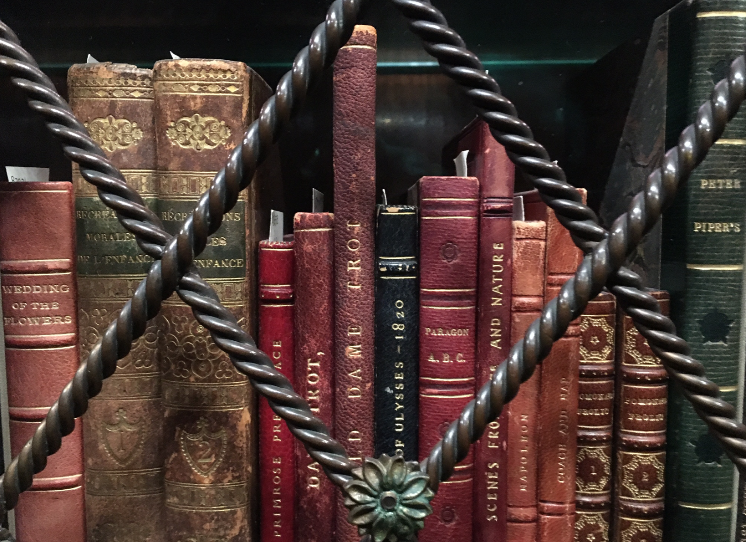 Books in a bookcase at the Morgan Library, New York USA